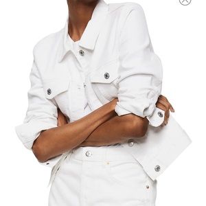 Mango Distressed Denim Jeans Jacket White XS